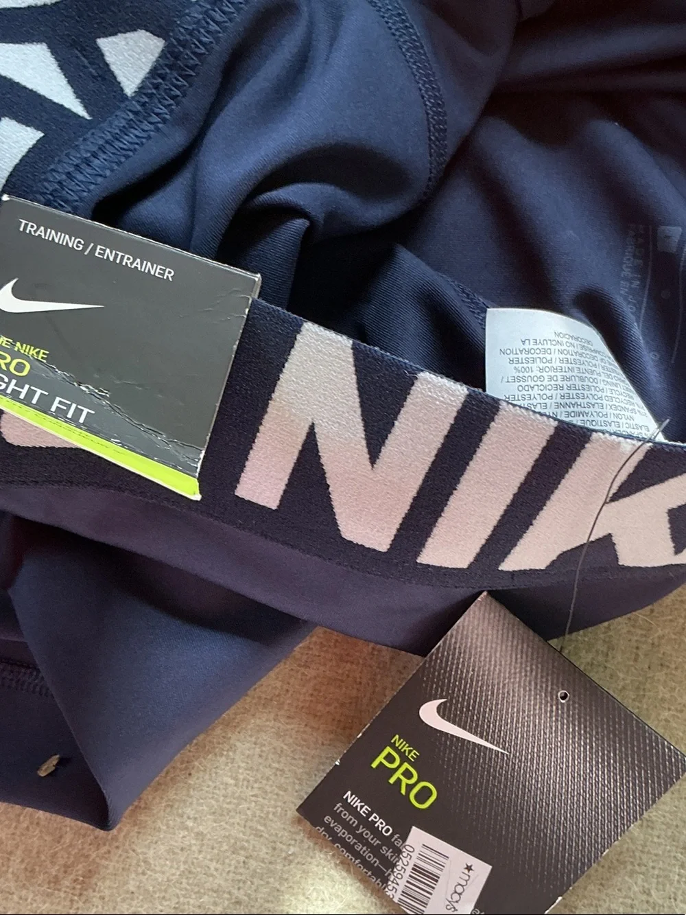 Nike Pro Navy Blue Compression Training Shorts with White Logo